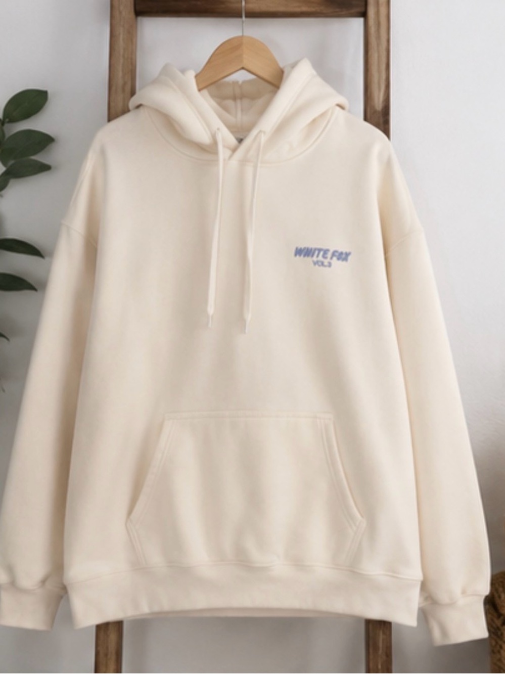 White Fox Boutique Cream Hoodie with Blue Logo - Picture 5 of 9